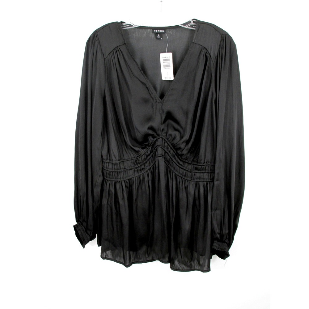 NWT TORRID Peplum Satin Smocked Blouse Women L 12 Black Gothic Grunge Whimsical